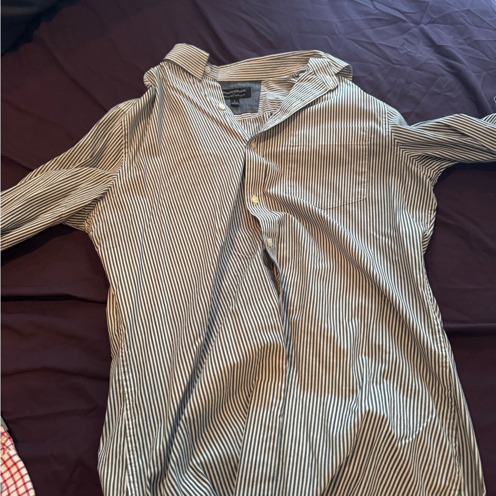 Banana Republic Navy and White Striped Shirt